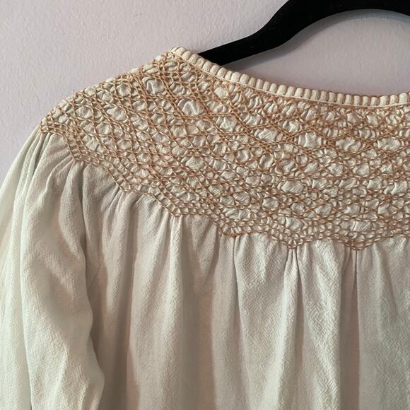 Faherty Women's size Small White Cotton Peasant Embroidered Tunic Blouse - Picture 7 of 10